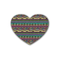 Aztec Pattern Cool Colors Rubber Coaster (heart) 