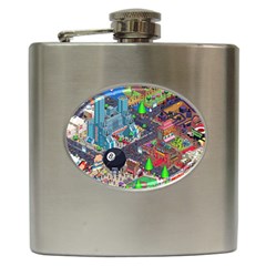 Pixel Art City Hip Flask (6 Oz) by BangZart