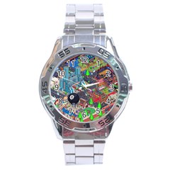 Pixel Art City Stainless Steel Analogue Watch by BangZart