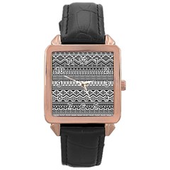 Aztec Pattern Design Rose Gold Leather Watch 