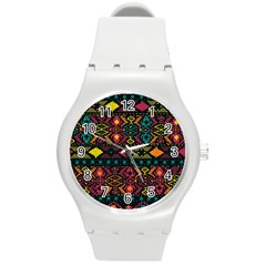 Bohemian Patterns Tribal Round Plastic Sport Watch (m)