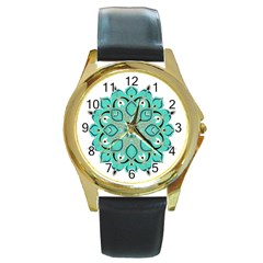 Ornate mandala Round Gold Metal Watch