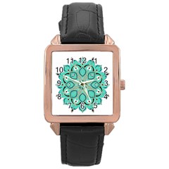 Ornate mandala Rose Gold Leather Watch 