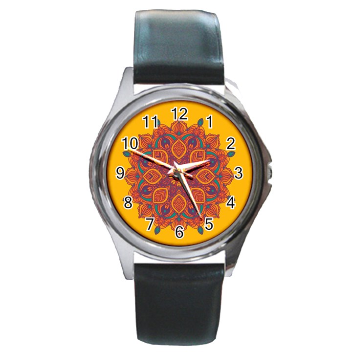 Ornate mandala Round Metal Watch