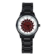 Ornate Mandala Stainless Steel Round Watch by Valentinaart