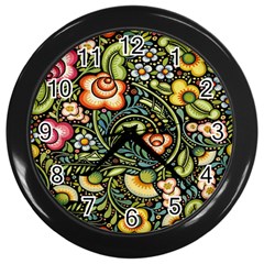 Bohemia Floral Pattern Wall Clocks (black) by BangZart