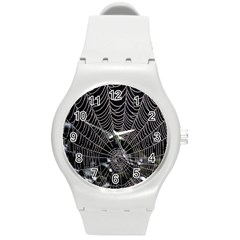 Spider Web Wallpaper 14 Round Plastic Sport Watch (m)