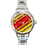 Abstract Bright Stripes Round Italian Charm Watch Front