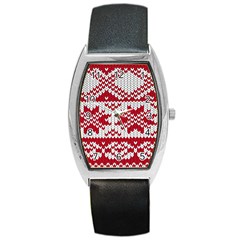 Crimson Knitting Pattern Background Vector Barrel Style Metal Watch by BangZart