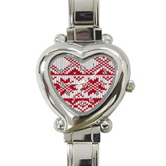 Crimson Knitting Pattern Background Vector Heart Italian Charm Watch by BangZart