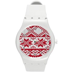 Crimson Knitting Pattern Background Vector Round Plastic Sport Watch (m) by BangZart