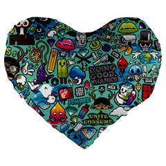 Comics Large 19  Premium Flano Heart Shape Cushions