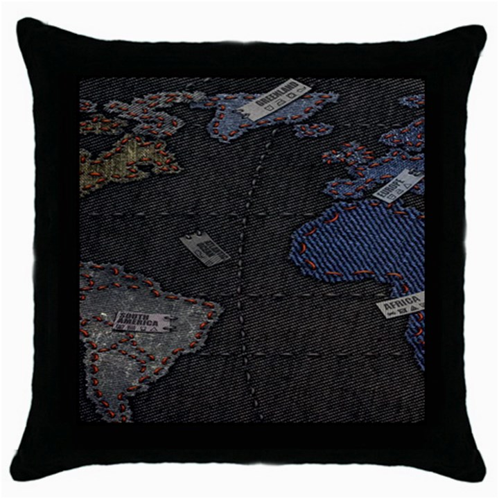 World Map Throw Pillow Case (Black)