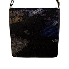 World Map Flap Messenger Bag (l) 