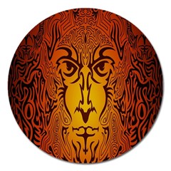 Lion Man Tribal Magnet 5  (round) by BangZart