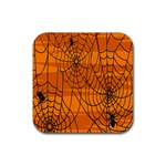 Vector Seamless Pattern With Spider Web On Orange Rubber Coaster (Square)  Front