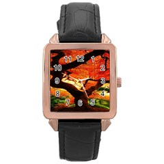 Maple Tree Nice Rose Gold Leather Watch 