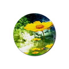 Yellow Flowers Rubber Coaster (round)  by BangZart