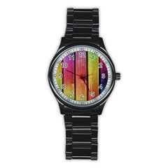 Colourful Wood Painting Stainless Steel Round Watch