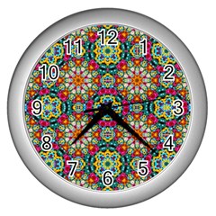 Jewel Tiles Kaleidoscope Wall Clocks (Silver) 