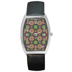 Jewel Tiles Kaleidoscope Barrel Style Metal Watch by WolfepawFractals