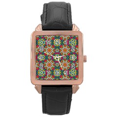 Jewel Tiles Kaleidoscope Rose Gold Leather Watch  by WolfepawFractals