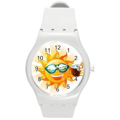 Cartoon Sun Round Plastic Sport Watch (m) by LimeGreenFlamingo