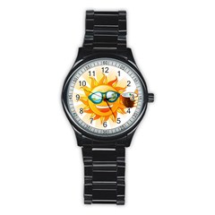 Cartoon Sun Stainless Steel Round Watch by LimeGreenFlamingo