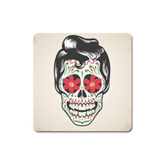 Man Sugar Skull Square Magnet by LimeGreenFlamingo