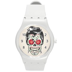 Man Sugar Skull Round Plastic Sport Watch (m) by LimeGreenFlamingo