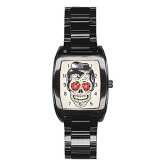 Man Sugar Skull Stainless Steel Barrel Watch by LimeGreenFlamingo