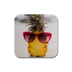 Pineapple With Sunglasses Rubber Square Coaster (4 Pack)  by LimeGreenFlamingo