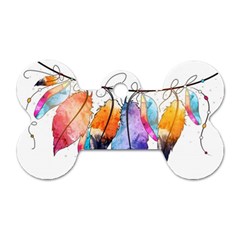 Watercolor Feathers Dog Tag Bone (one Side) by LimeGreenFlamingo