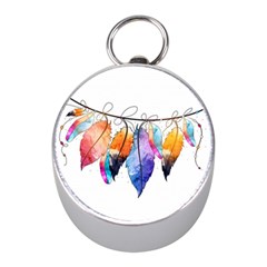 Watercolor Feathers Mini Silver Compasses by LimeGreenFlamingo