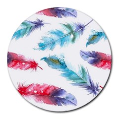 Watercolor Feather Background Round Mousepads by LimeGreenFlamingo
