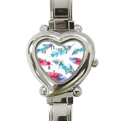 Watercolor Feather Background Heart Italian Charm Watch by LimeGreenFlamingo