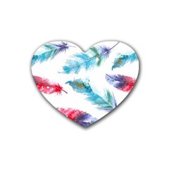 Watercolor Feather Background Heart Coaster (4 Pack)  by LimeGreenFlamingo