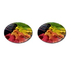 Green Yellow Red Maple Leaf Cufflinks (oval) by BangZart