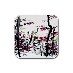 Pink Flower Ink Painting Art Rubber Square Coaster (4 Pack)  by BangZart