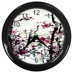 Pink Flower Ink Painting Art Wall Clocks (black) by BangZart