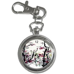 Pink Flower Ink Painting Art Key Chain Watches