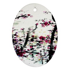 Pink Flower Ink Painting Art Oval Ornament (two Sides)