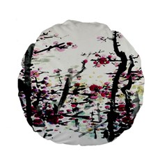 Pink Flower Ink Painting Art Standard 15  Premium Flano Round Cushions
