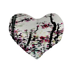 Pink Flower Ink Painting Art Standard 16  Premium Flano Heart Shape Cushions by BangZart