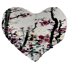 Pink Flower Ink Painting Art Large 19  Premium Flano Heart Shape Cushions