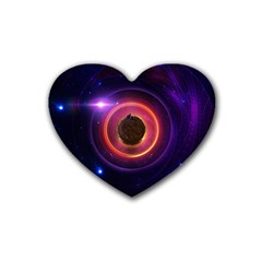 The Little Astronaut On A Tiny Fractal Planet Heart Coaster (4 Pack)  by jayaprime