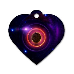 The Little Astronaut On A Tiny Fractal Planet Dog Tag Heart (two Sides) by jayaprime