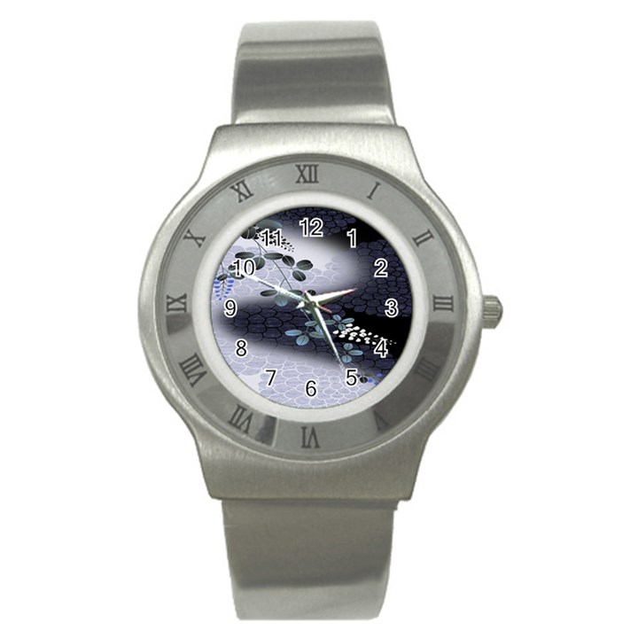 Abstract Black And Gray Tree Stainless Steel Watch