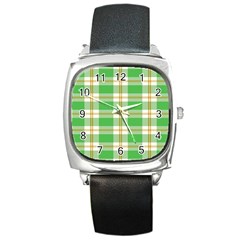 Abstract Green Plaid Square Metal Watch