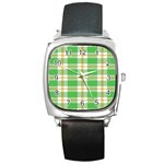 Abstract Green Plaid Square Metal Watch Front